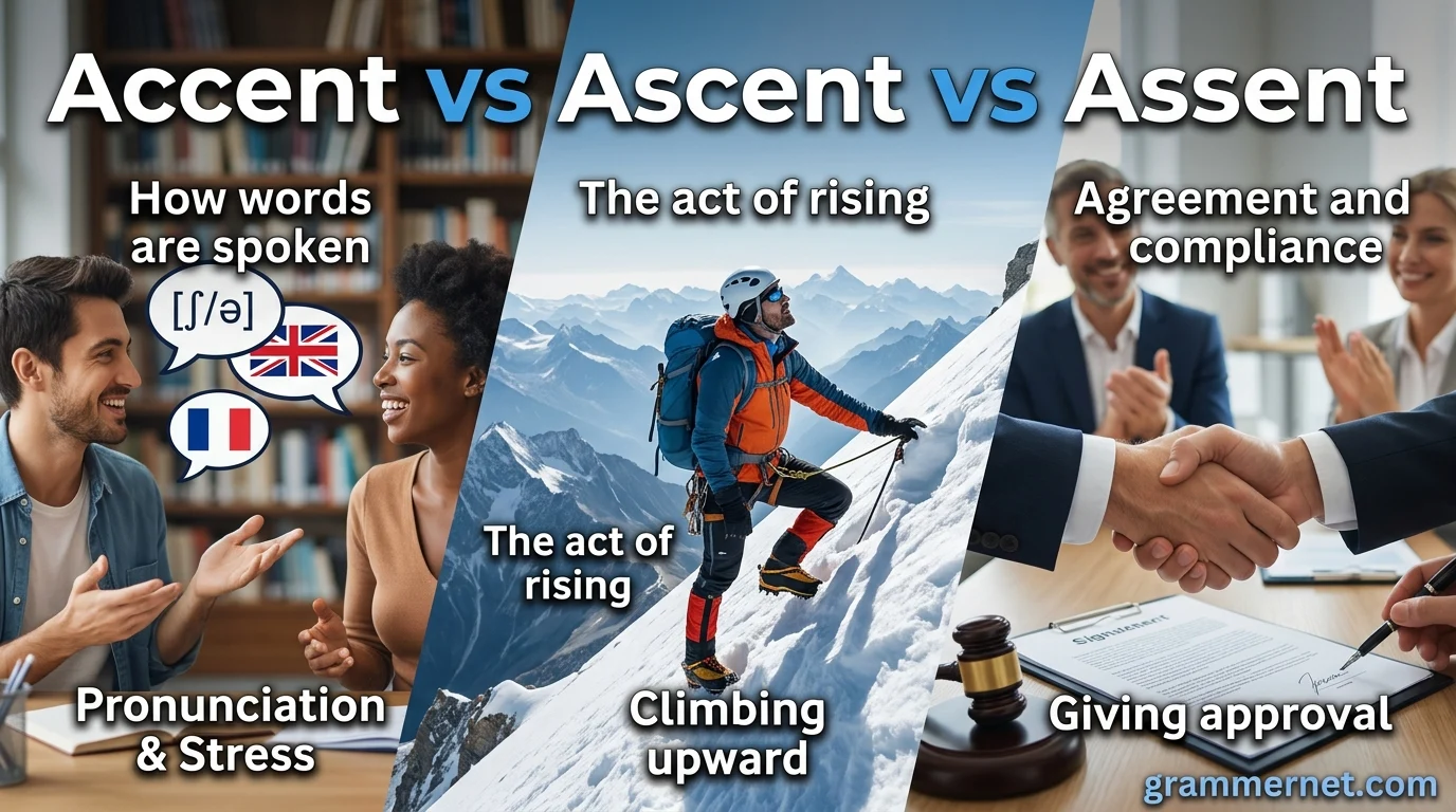 Accent vs Ascent vs Assent